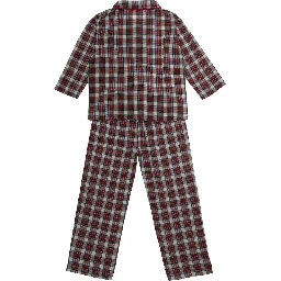 Unisex Off-White Checkered Pajamas with Cotton and Polyester, White, Unisex