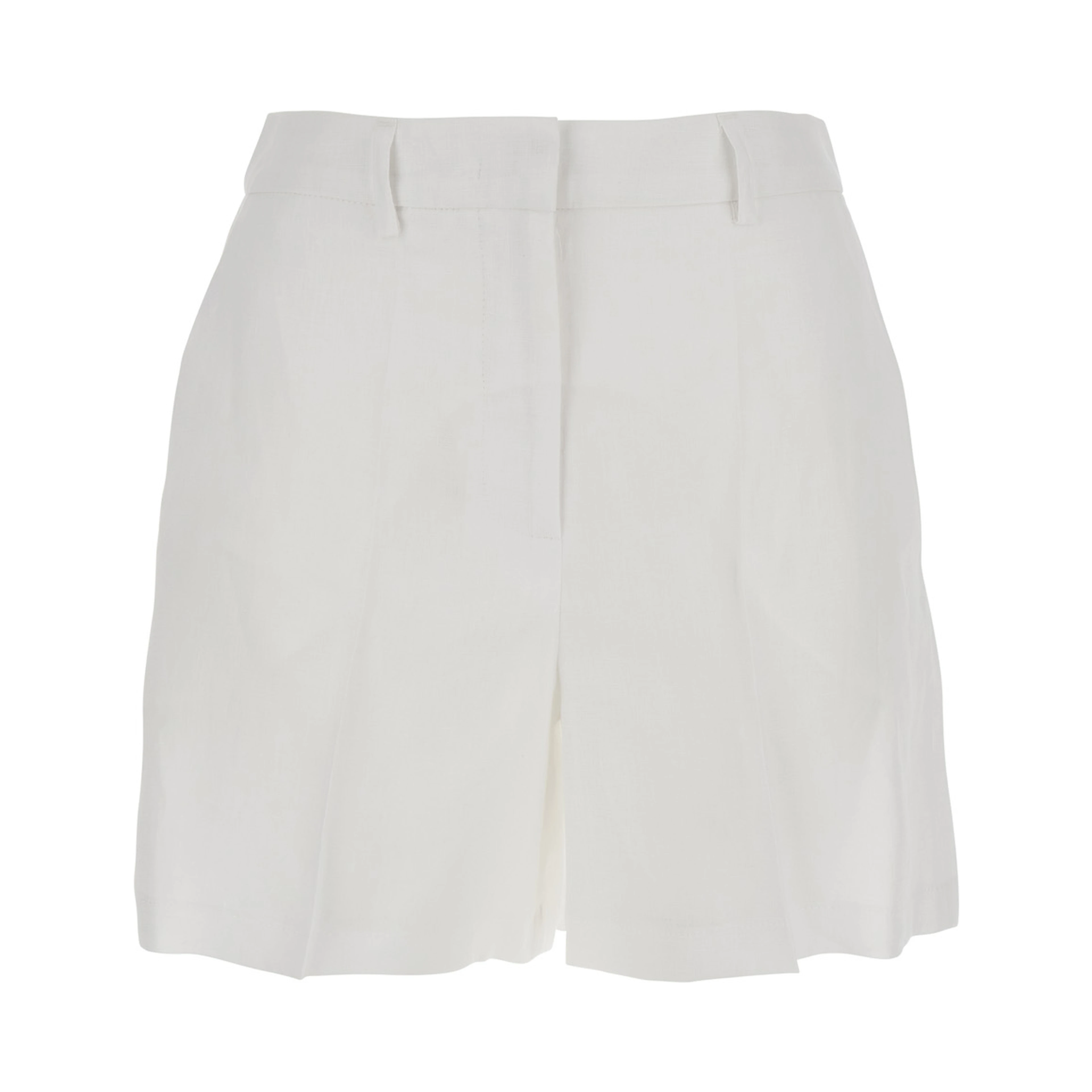 White Linen Shorts with Belt Loops Woman