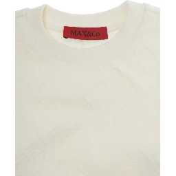 White Crewneck sweater with ribbed trims in cotton and fabric for Girl