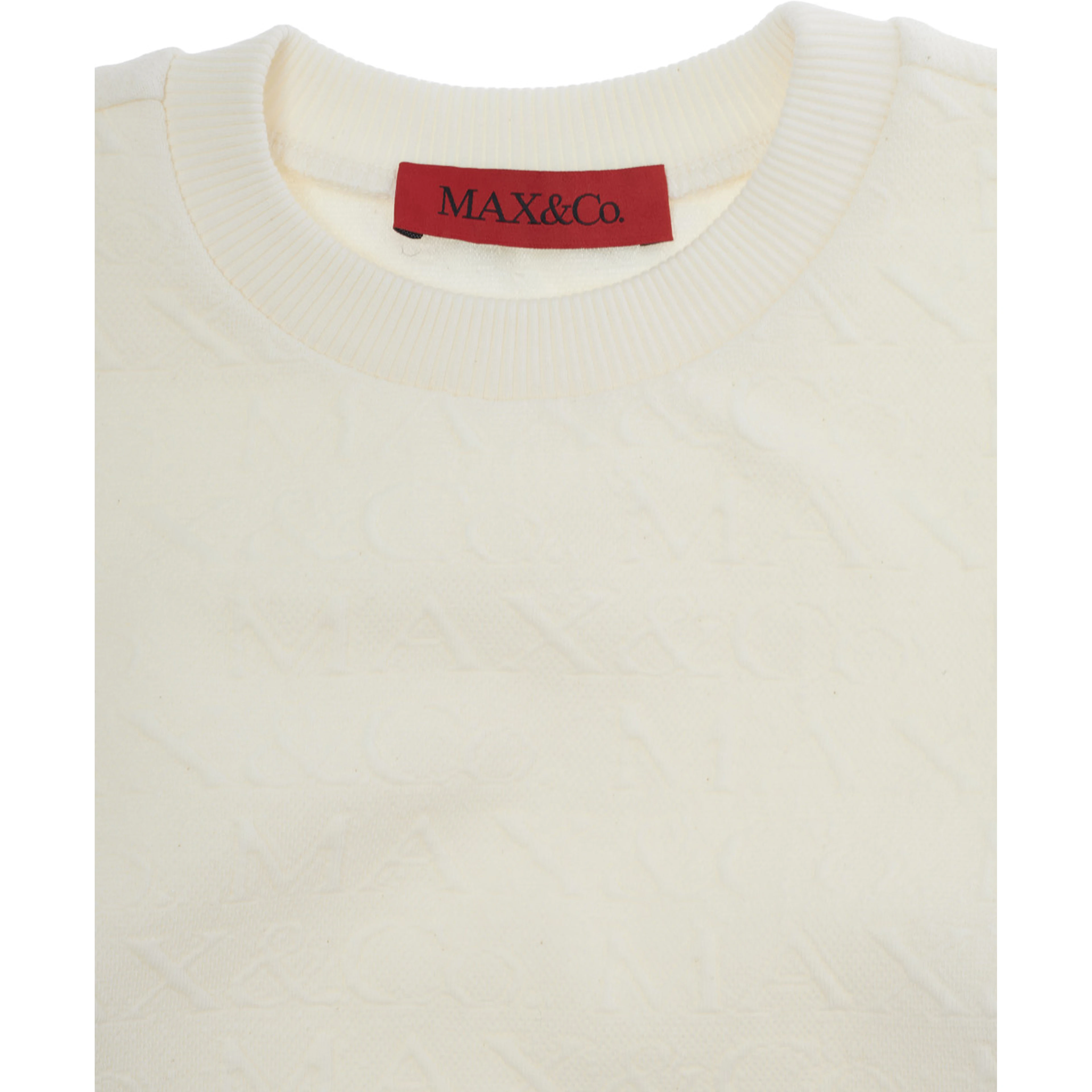 White Crewneck sweater with ribbed trims in cotton and fabric for Girl