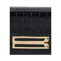 Dorian East-West Black Shoulder Bag with Plaque Closure on the Front and Crocodile-Embossed Effect in Leather for Women