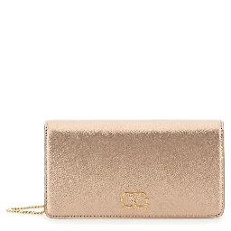 Metallic Mini bag with VLogo plaque on the front and all-over rhinestones in leather for women