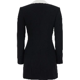 Black Jacket with Contrasting V-Neck and Jewel Buttons in Wool for Women