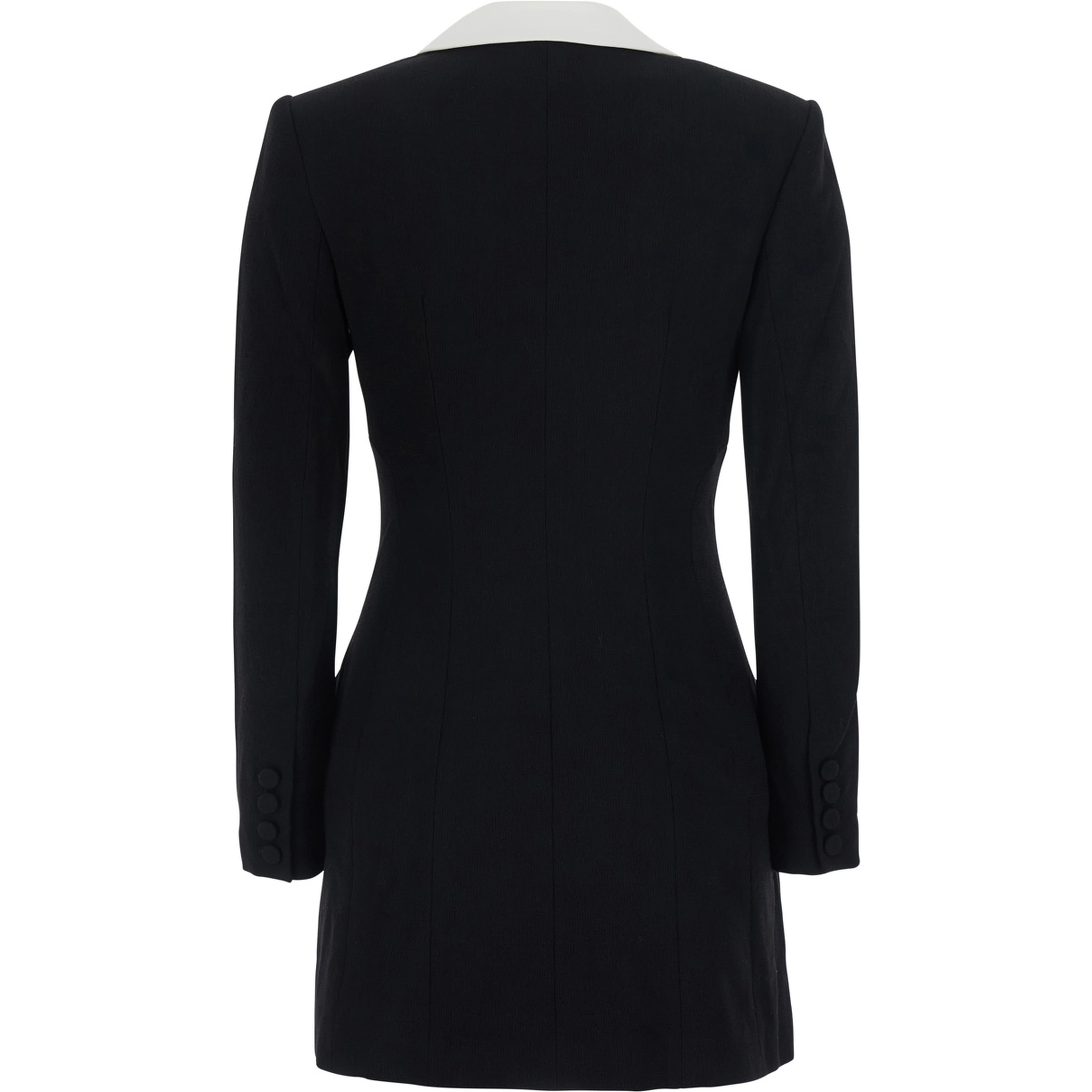Black Jacket with Contrasting V-Neck and Jewel Buttons in Wool for Women
