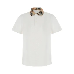 EVAN white Polo Shirt with Check motif collar in cotton for men