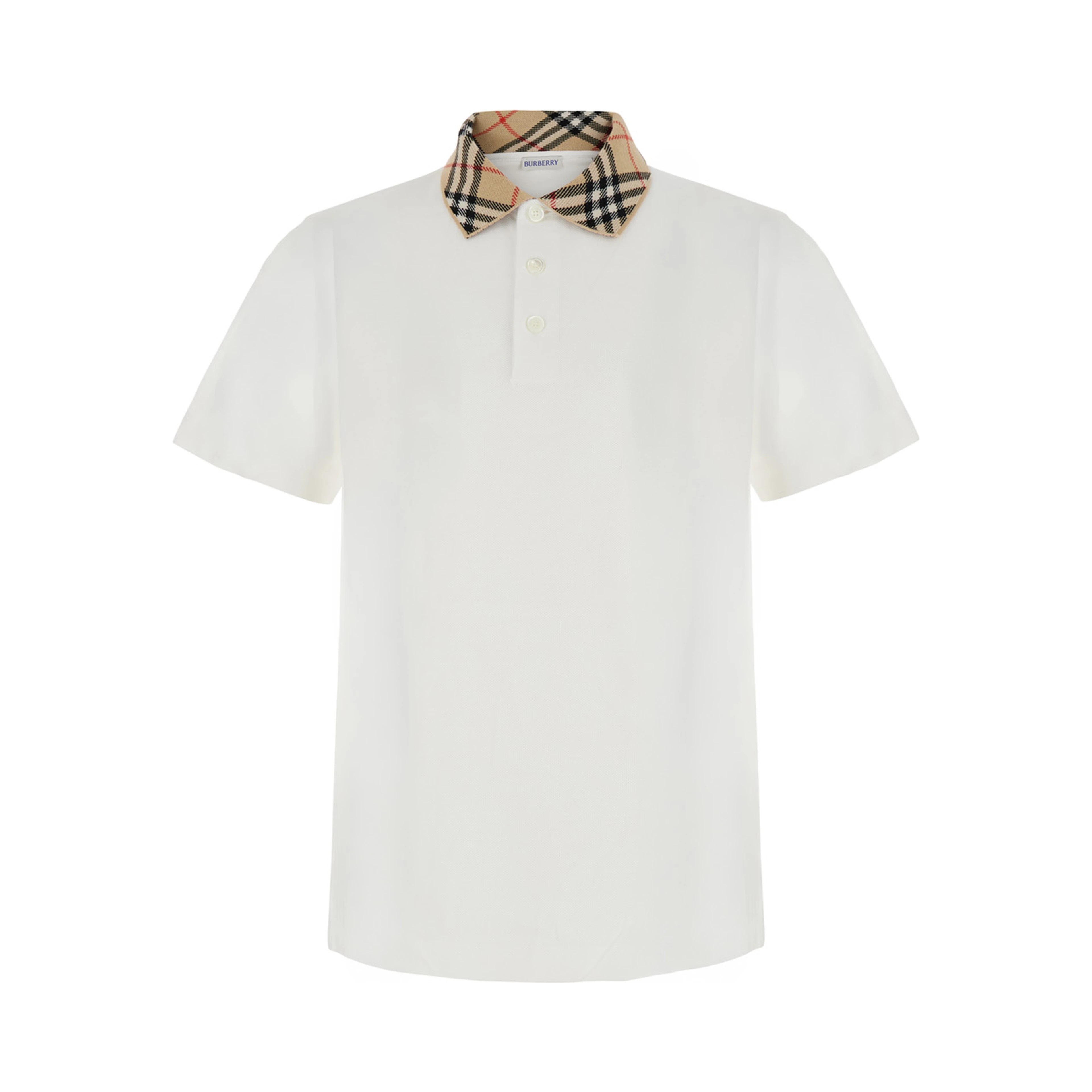 EVAN white Polo Shirt with Check motif collar in cotton for men