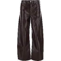 brown Pants with five-pocket design in Ecoleather for women