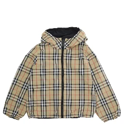 Jacket Reece Reversible with Fixed Hood and Check All-Over in Tech Fabric Beige Boy