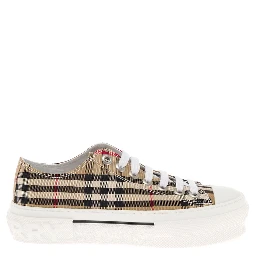 Sneakers with Iconic Vintage Check Motif in Beige Cotton for Women