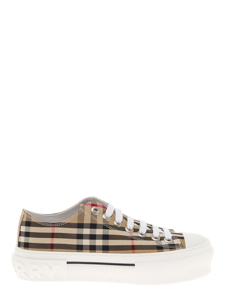 Sneakers with Iconic Vintage Check Motif in Beige Cotton for Women