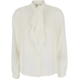 white Shirt with scarf collar and long sleeves in silk for women