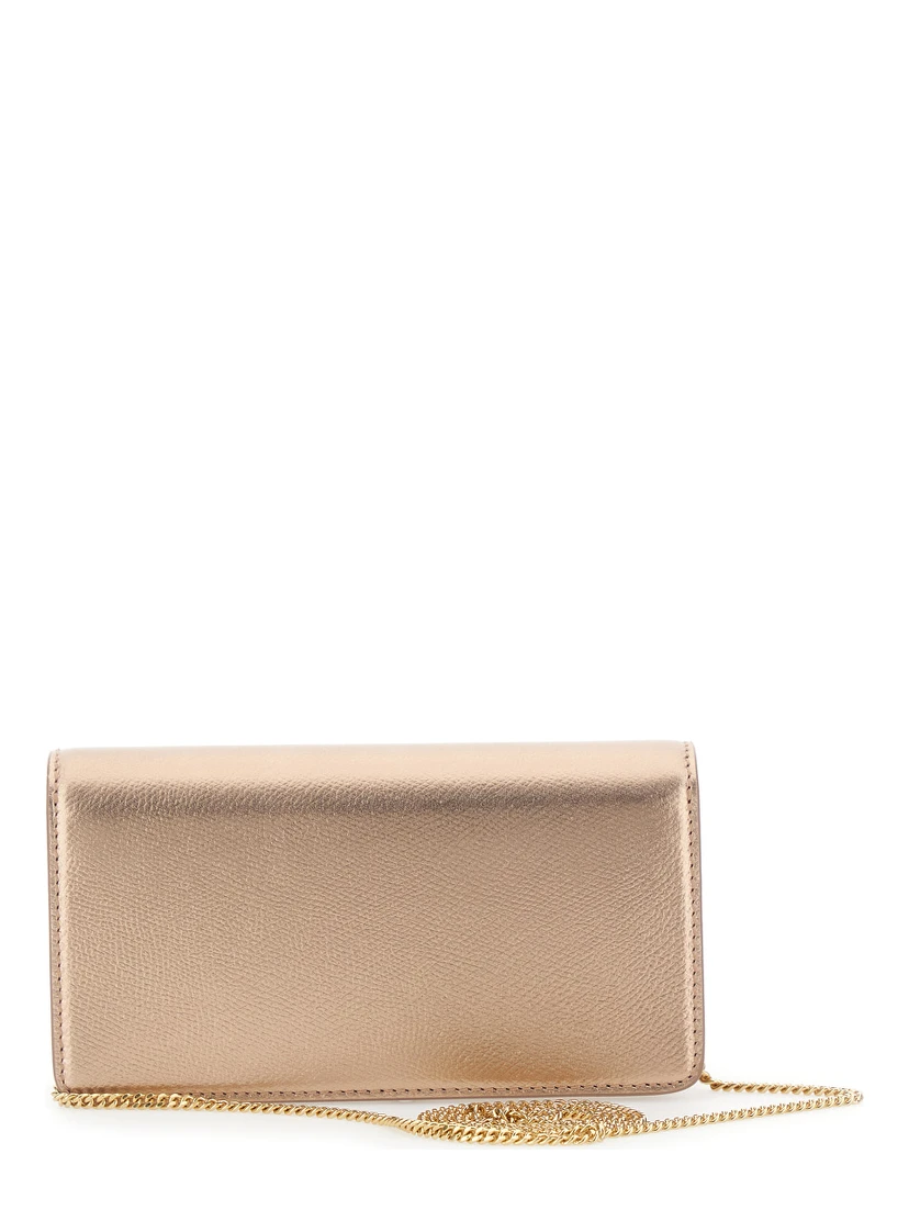 Metallic Mini bag with VLogo plaque on the front and all-over rhinestones in leather for women