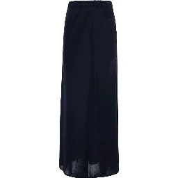 Sospiro Blue Skirt with Logo Embroidery on the Front and Elasticated Waist in Silk for Women