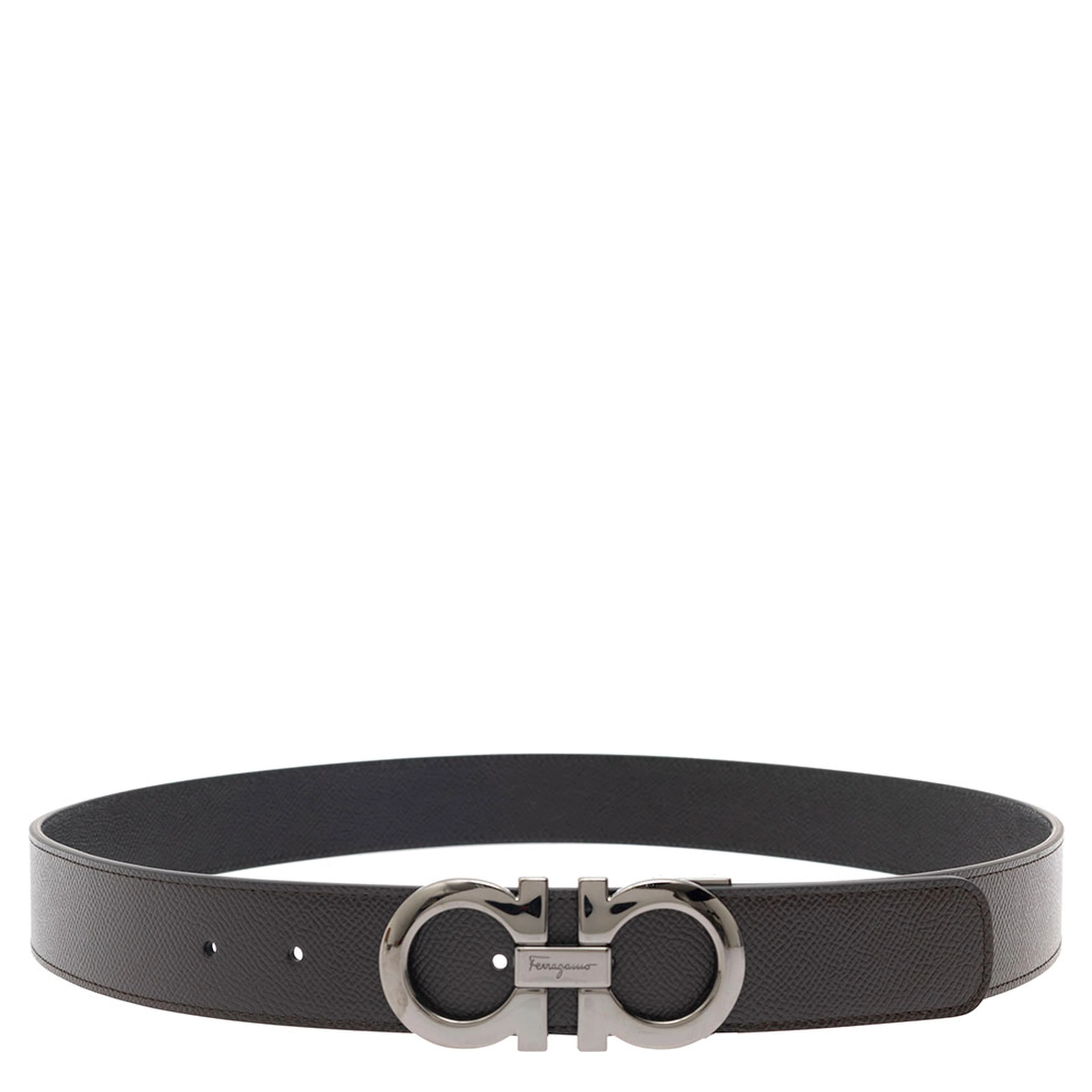 Reversible belt with Gancini buckle in Brown Leather for Men