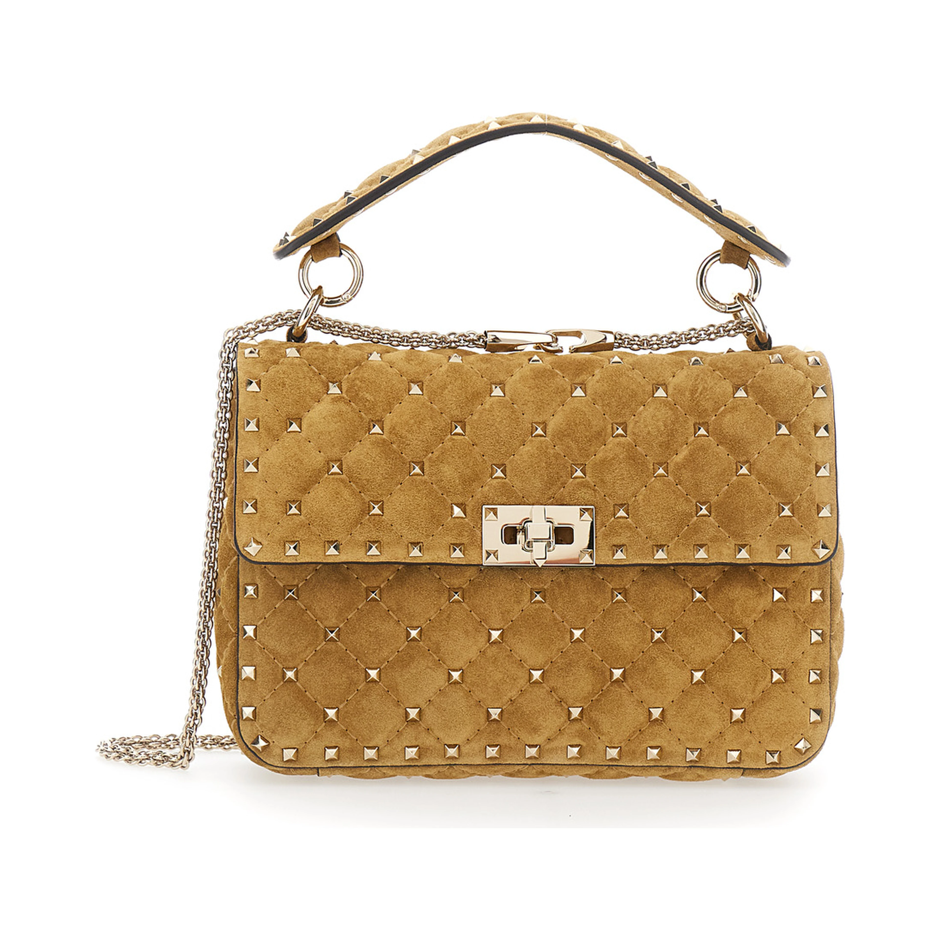 Beige Crossbody bag with Chain Strap and All-Over Rockstud Decoration in Suede for Women