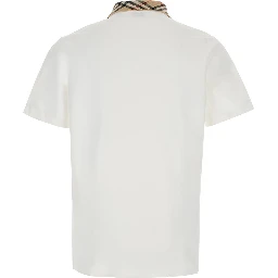 EVAN white Polo Shirt with Check motif collar in cotton for men