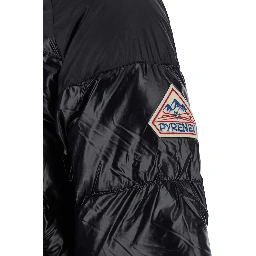 Black Down Jacket with Hood and Front Zip Closure. In Tech Fabric. Men