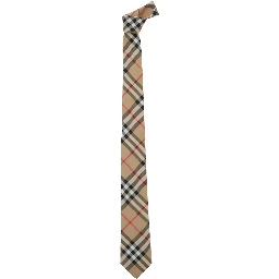 beige Tie with all-over Check Motif in silk for men