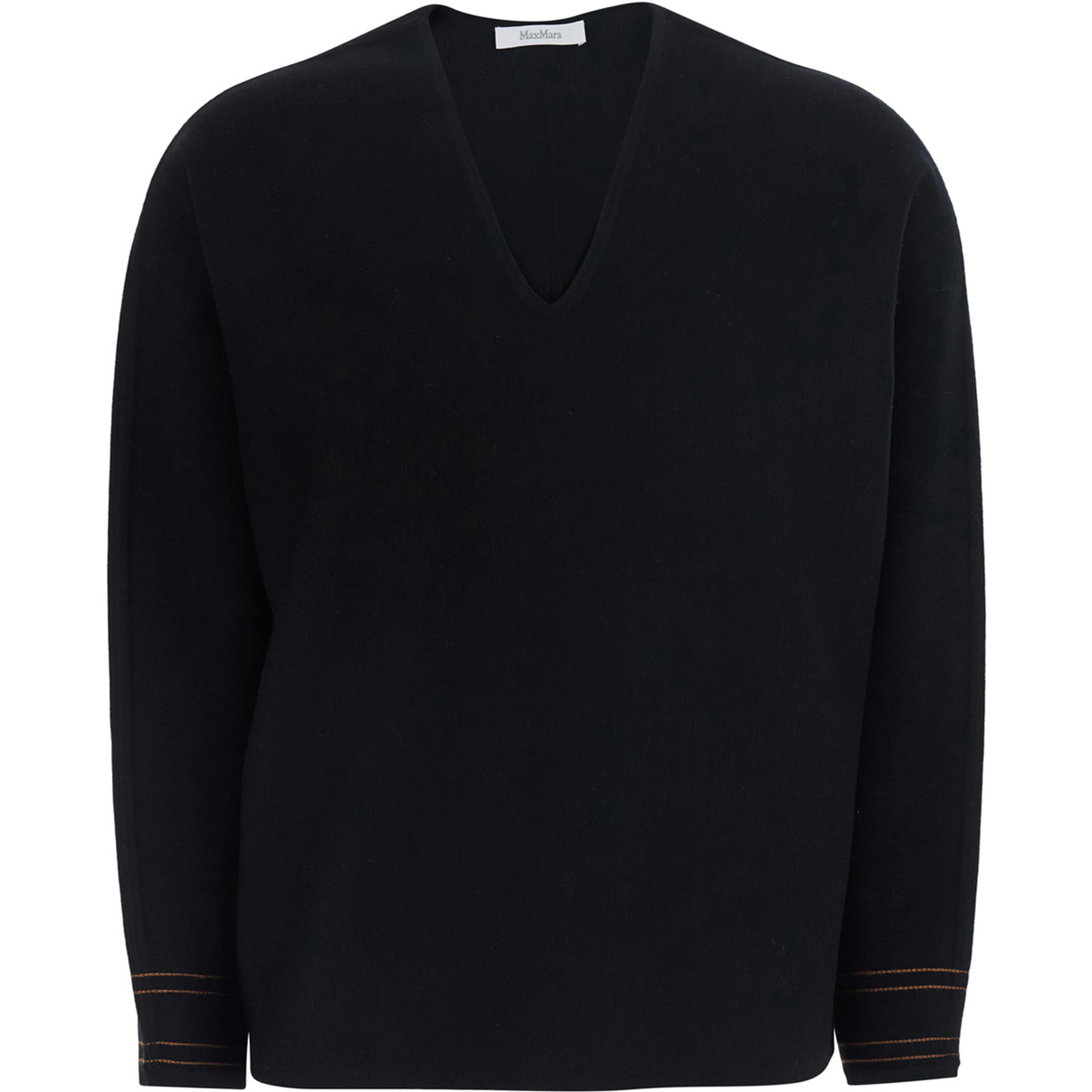 Black Sweater with V-neck and Long Sleeve in Wool Blend Women