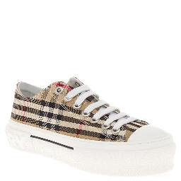 Sneakers with Iconic Vintage Check Motif in Beige Cotton for Women