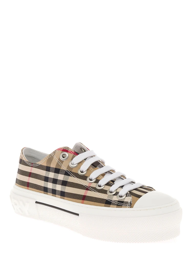 Sneakers with Iconic Vintage Check Motif in Beige Cotton for Women alternative