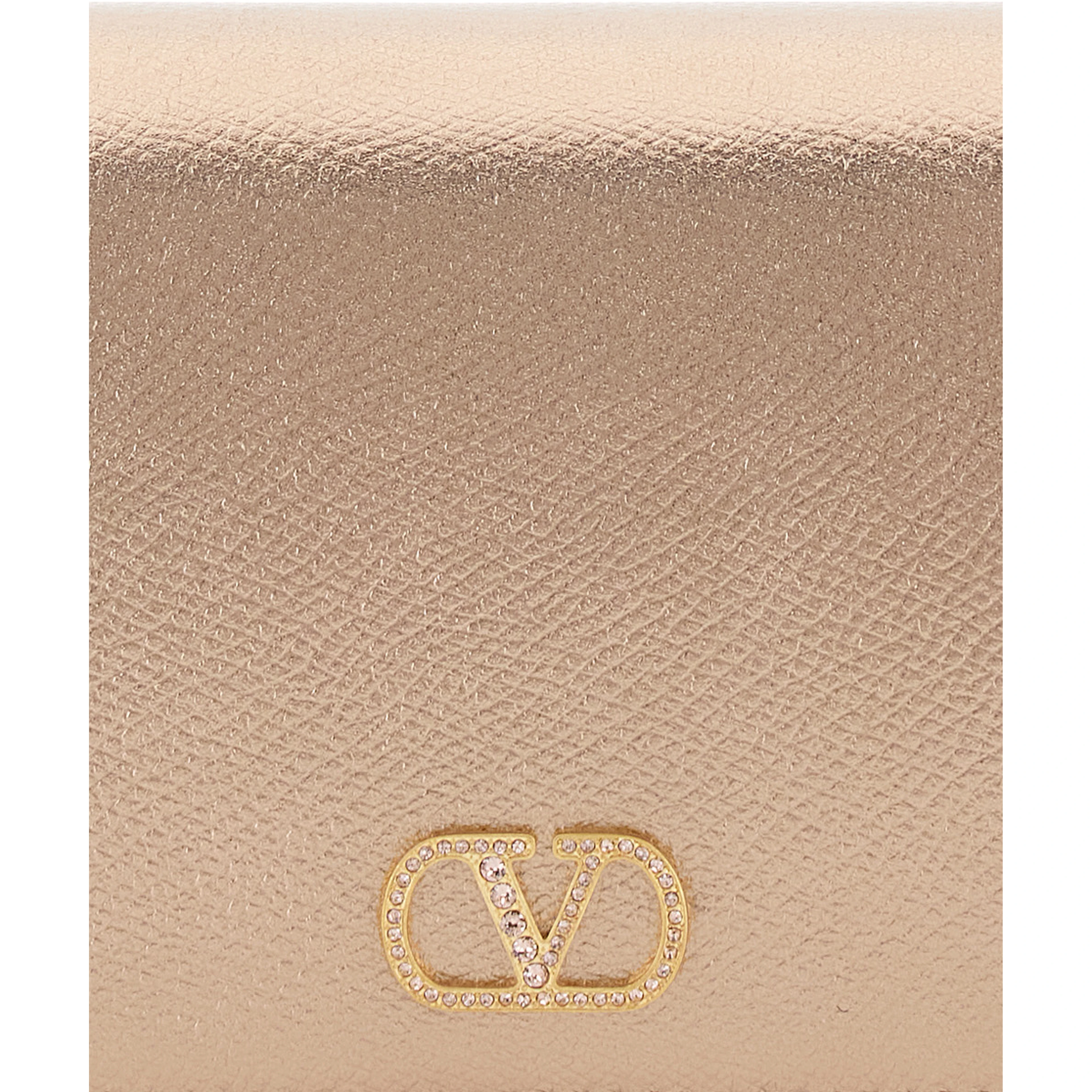 Metallic Mini bag with VLogo plaque on the front and all-over rhinestones in leather for women