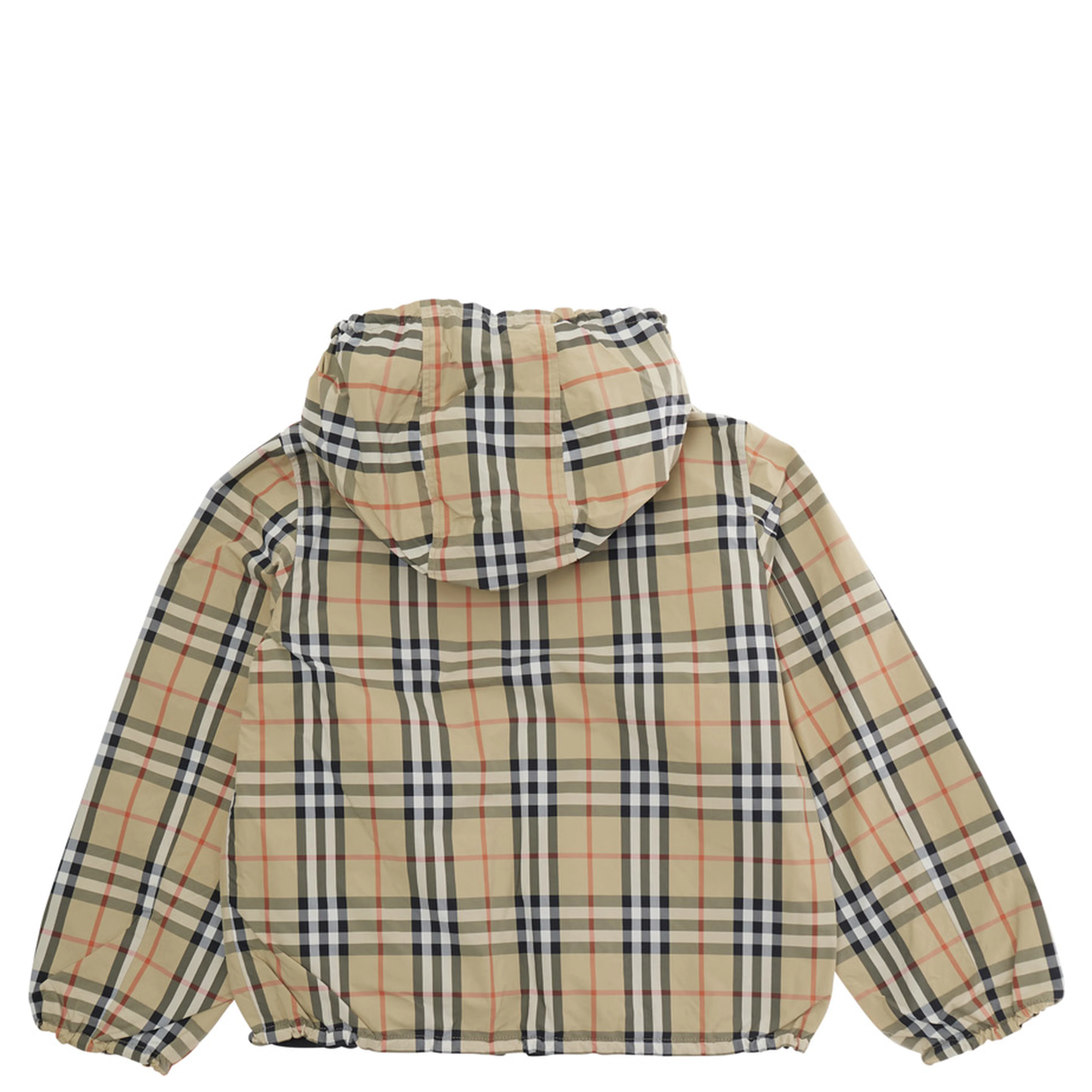 Jacket Reece Reversible with Fixed Hood and Check All-Over in Tech Fabric Beige Boy