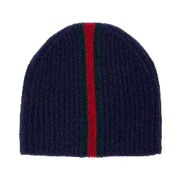 Blue Beanie with Web Ribbon in Wool for Boy