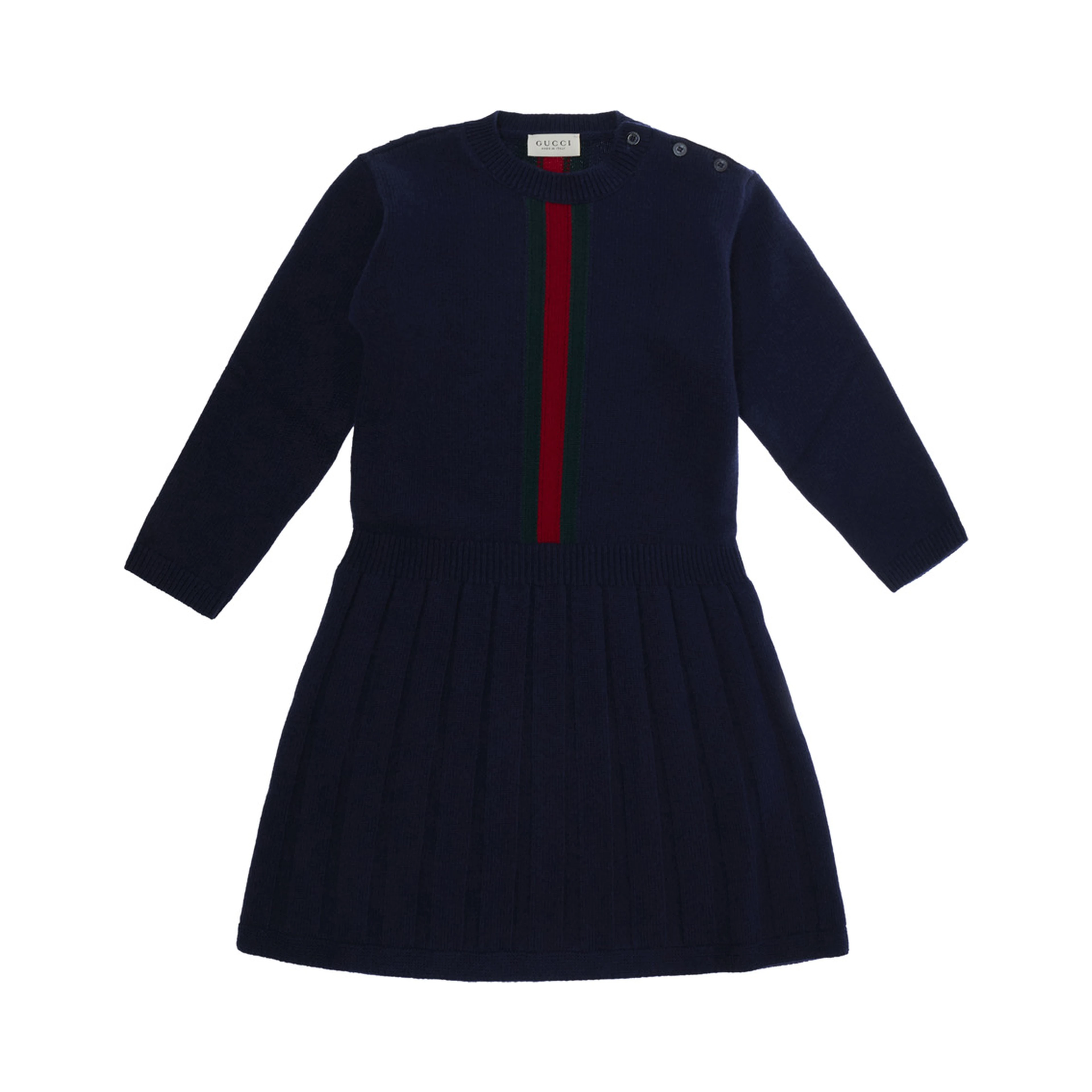 Blue dress with Web Stripe on the front in wool for girl