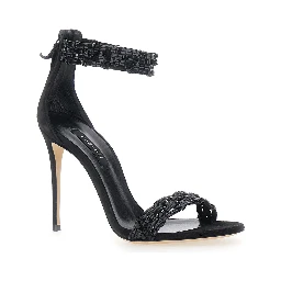Black Heeled Sandals with Beaded details in Suede for Women