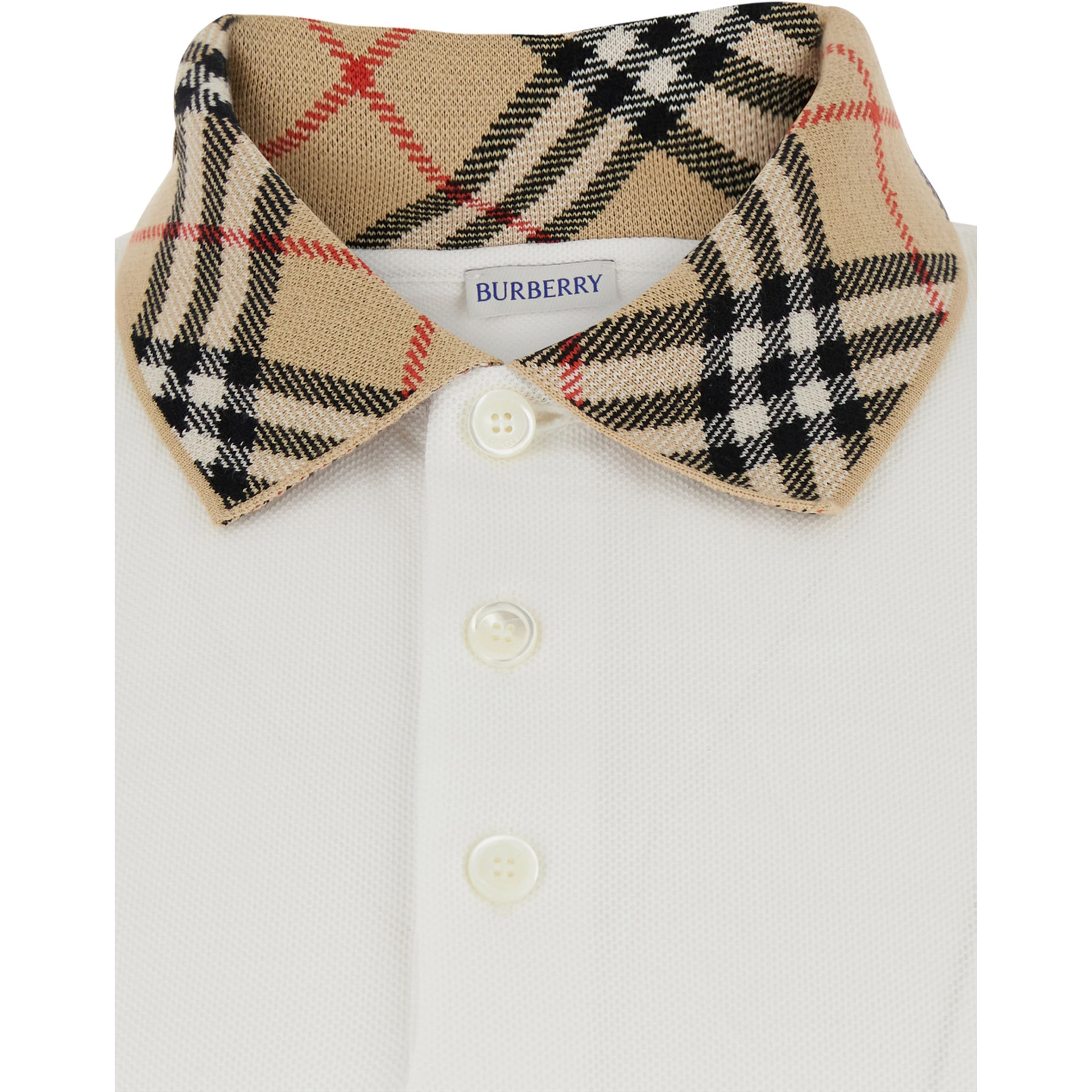 EVAN white Polo Shirt with Check motif collar in cotton for men