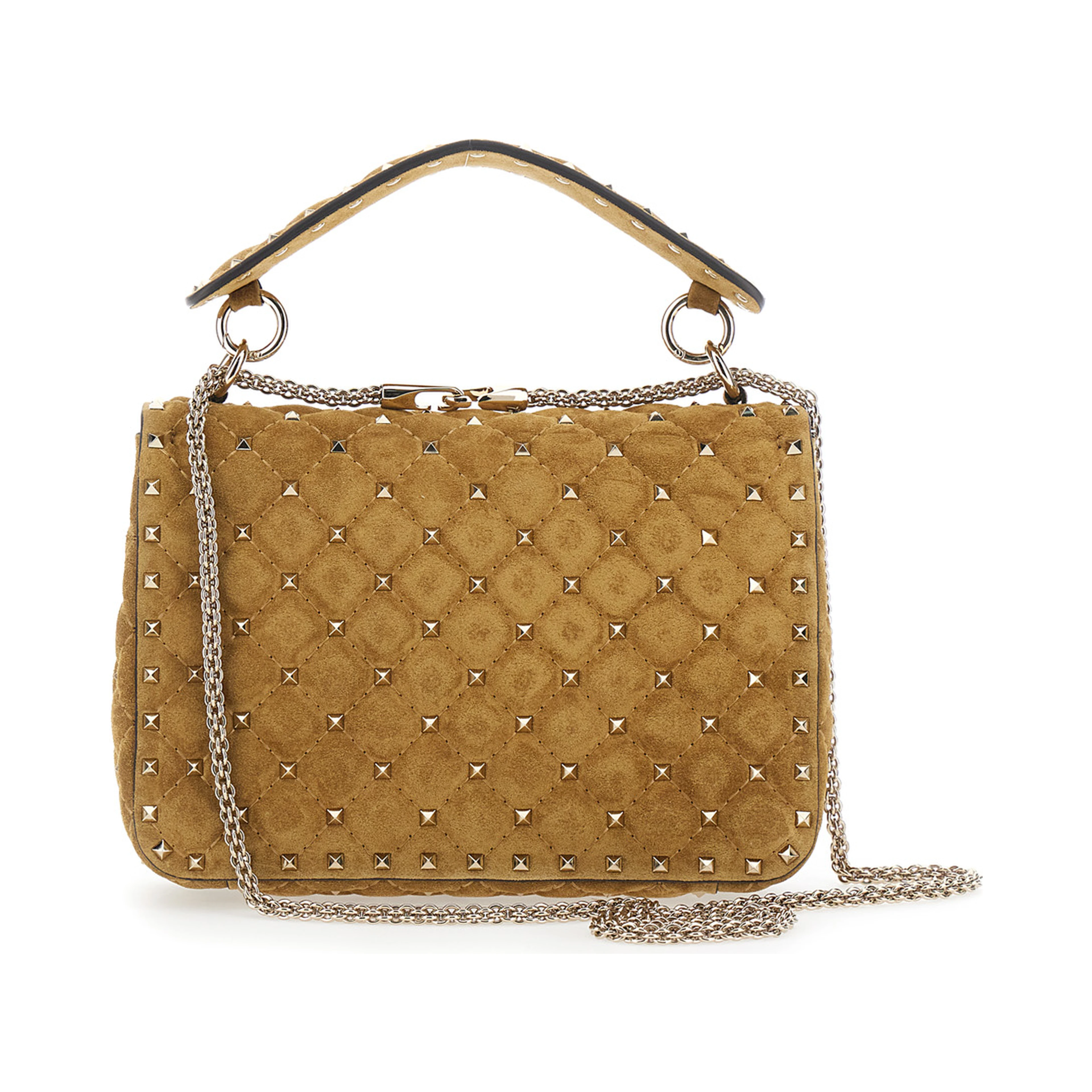 Beige Crossbody bag with Chain Strap and All-Over Rockstud Decoration in Suede for Women