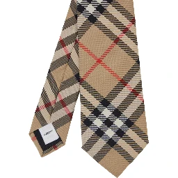 beige Tie with all-over Check Motif in silk for men