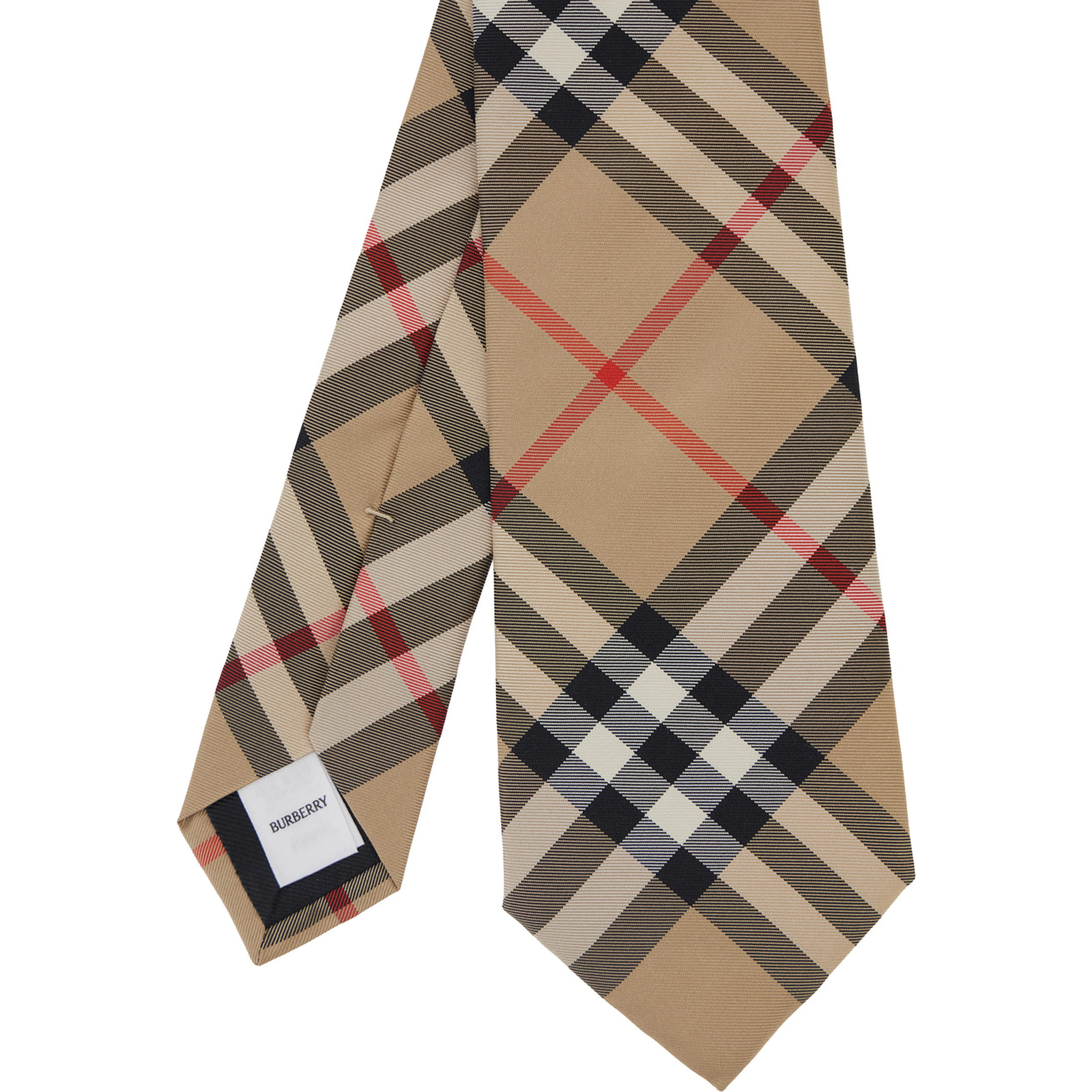 beige Tie with all-over Check Motif in silk for men