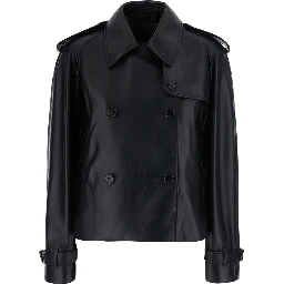 MAYFAIR Black Jacket with wide collar and cropped design in Leather for Women