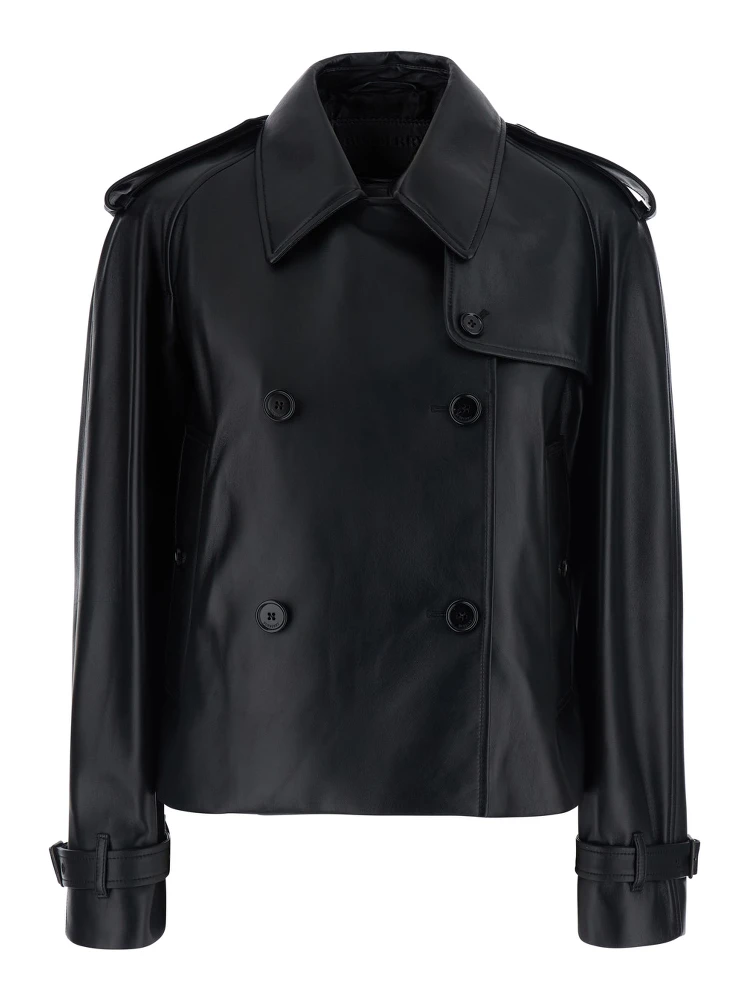 MAYFAIR Black Jacket with wide collar and cropped design in Leather for Women