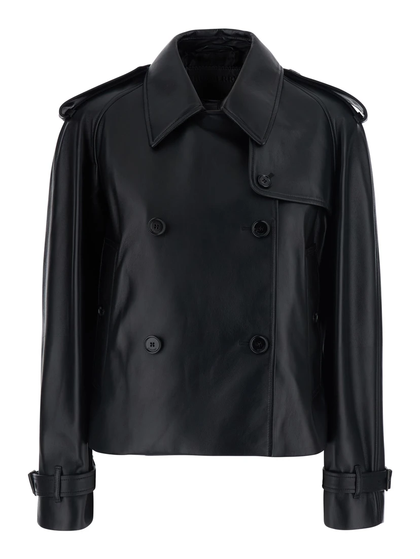 MAYFAIR Black Jacket with wide collar and cropped design in Leather for Women