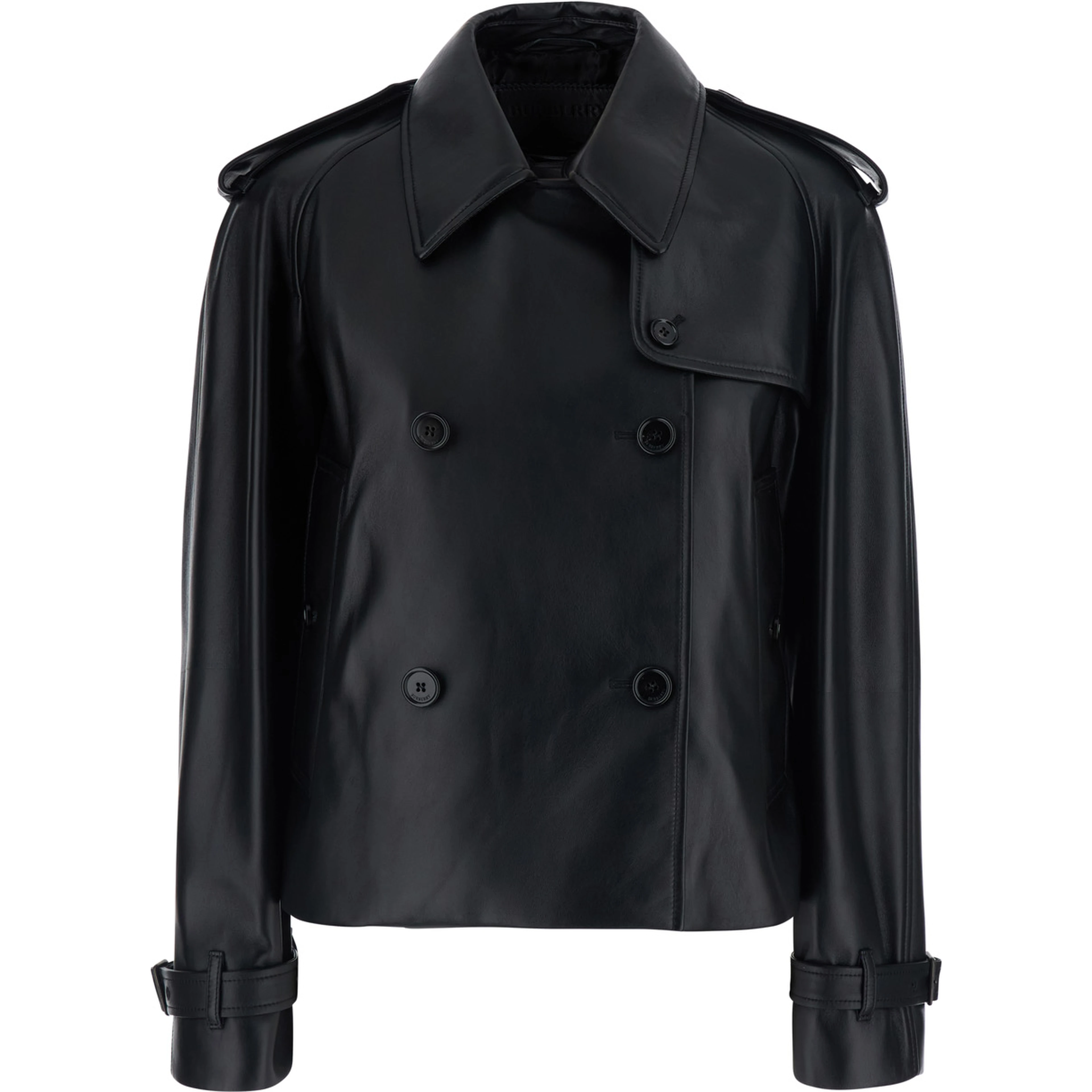 MAYFAIR Black Jacket with wide collar and cropped design in Leather for Women