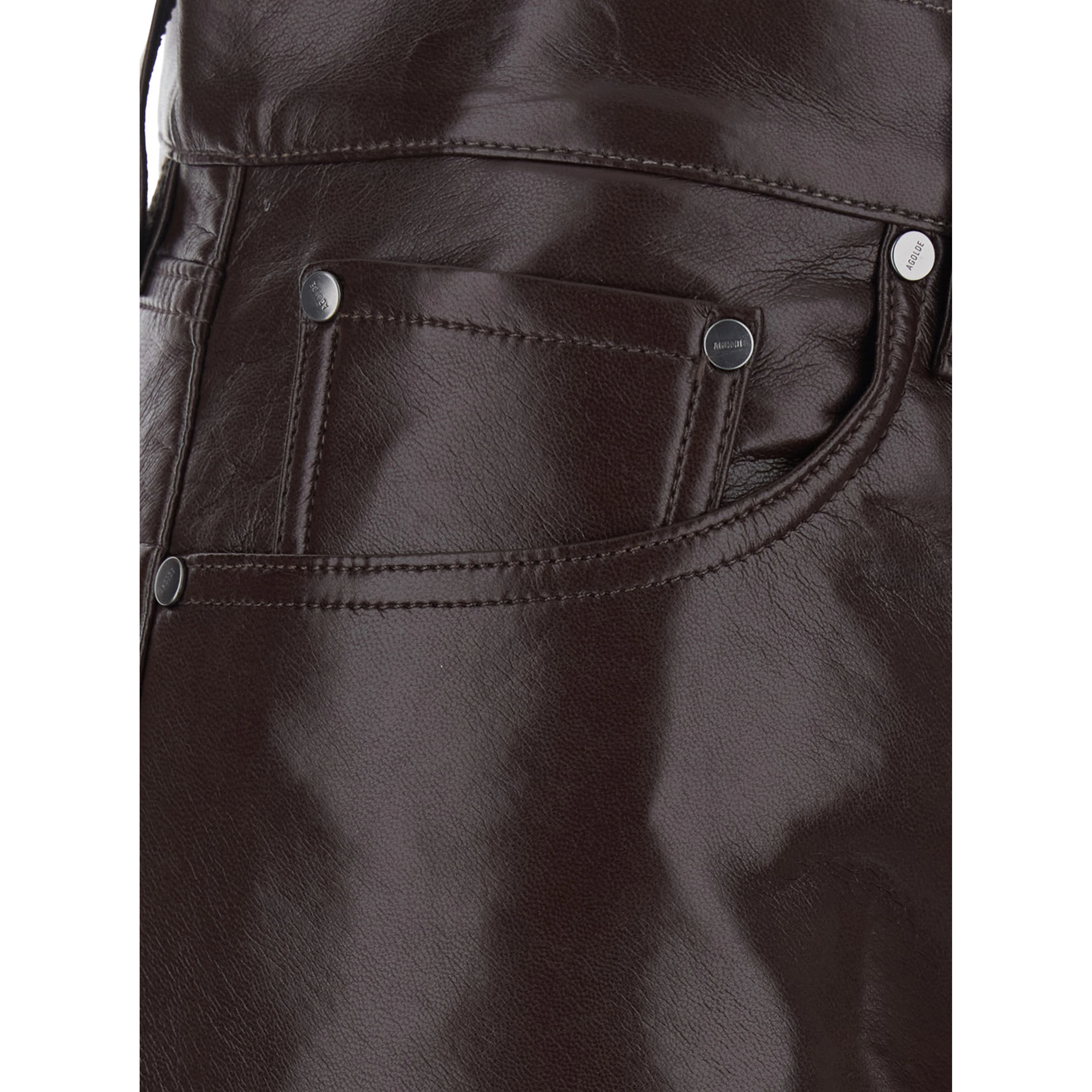brown Pants with five-pocket design in Ecoleather for women