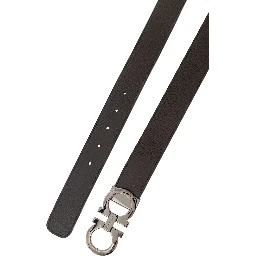 Reversible belt with Gancini buckle in Brown Leather for Men