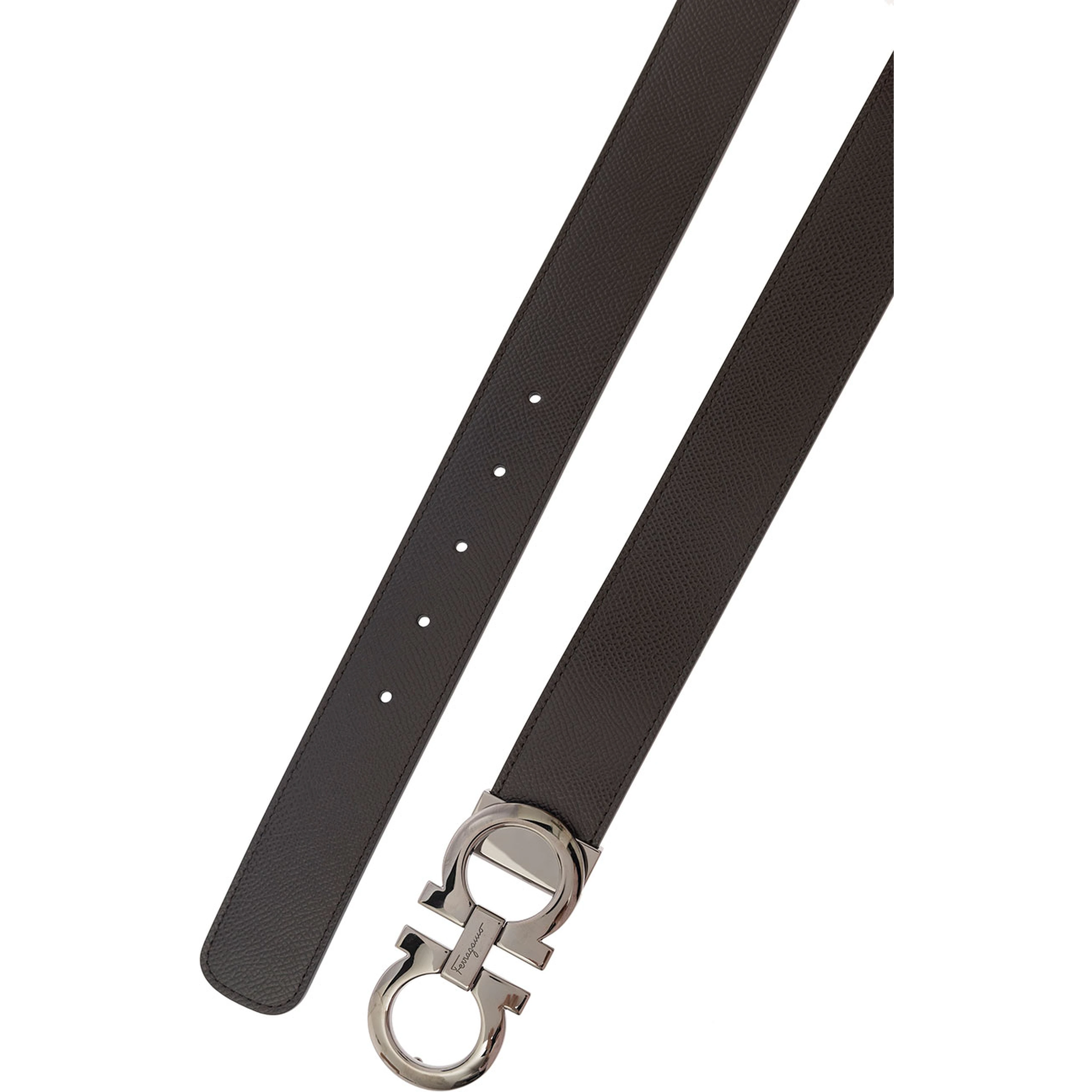 Reversible belt with Gancini buckle in Brown Leather for Men