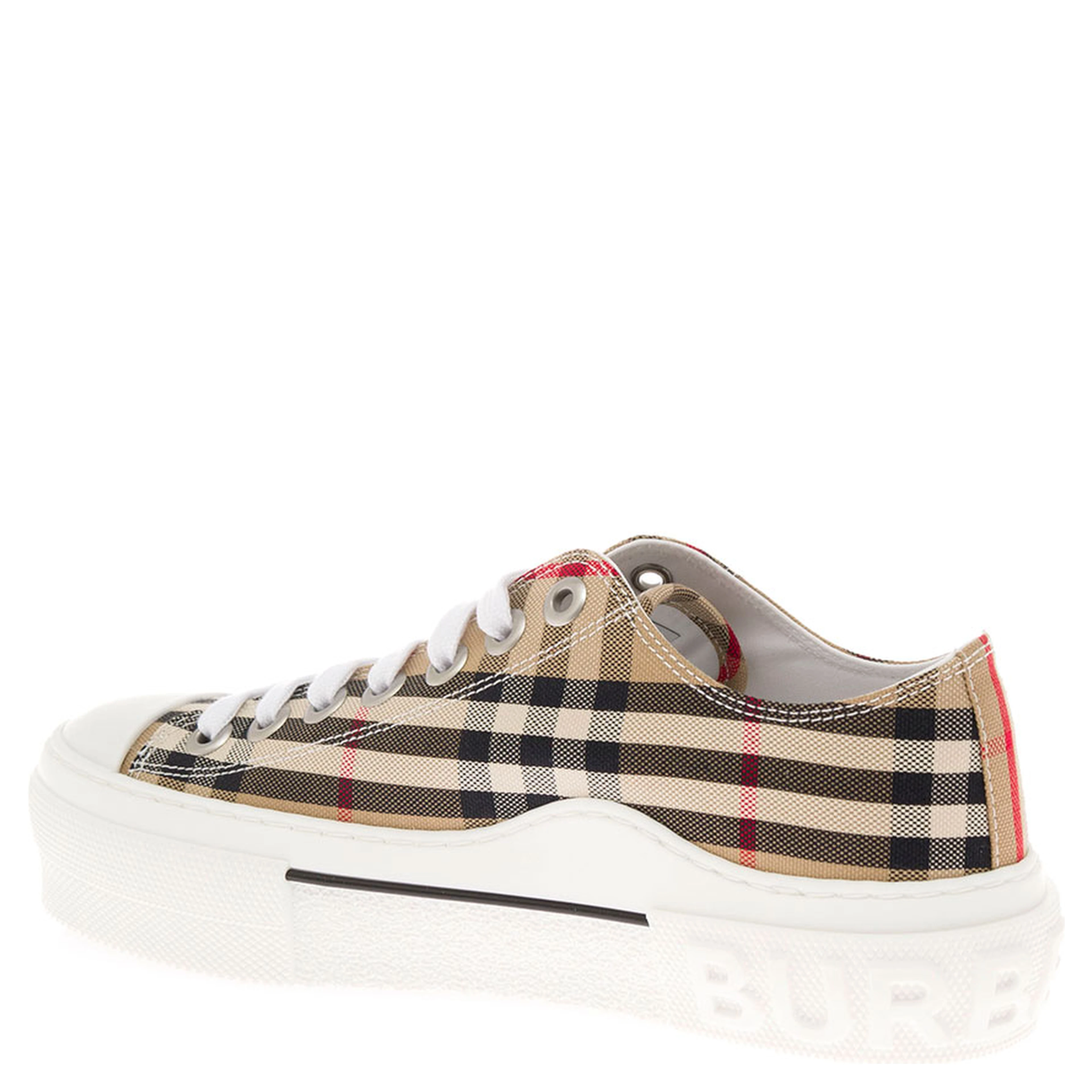 Sneakers with Iconic Vintage Check Motif in Beige Cotton for Women