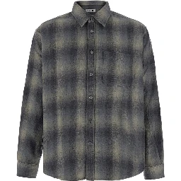 OMBRE FLANNEL ONE POCKET CHECKERED SHIRT V.2 with collar and long sleeves in cotton and wool gray for men
