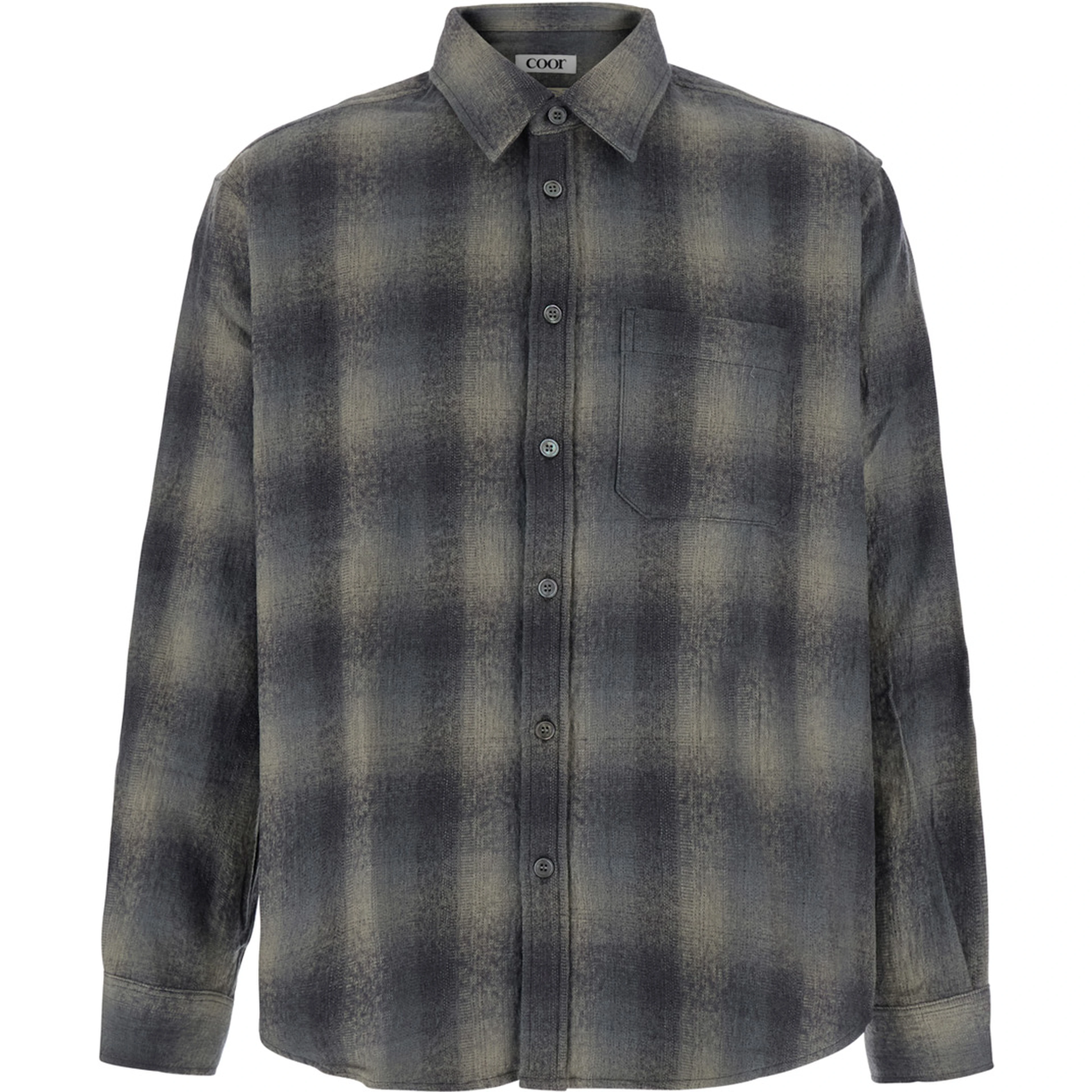 OMBRE FLANNEL ONE POCKET CHECKERED SHIRT V.2 with collar and long sleeves in cotton and wool gray for men