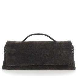 Essence Brown Clutch with Side Details in Suede for Women
