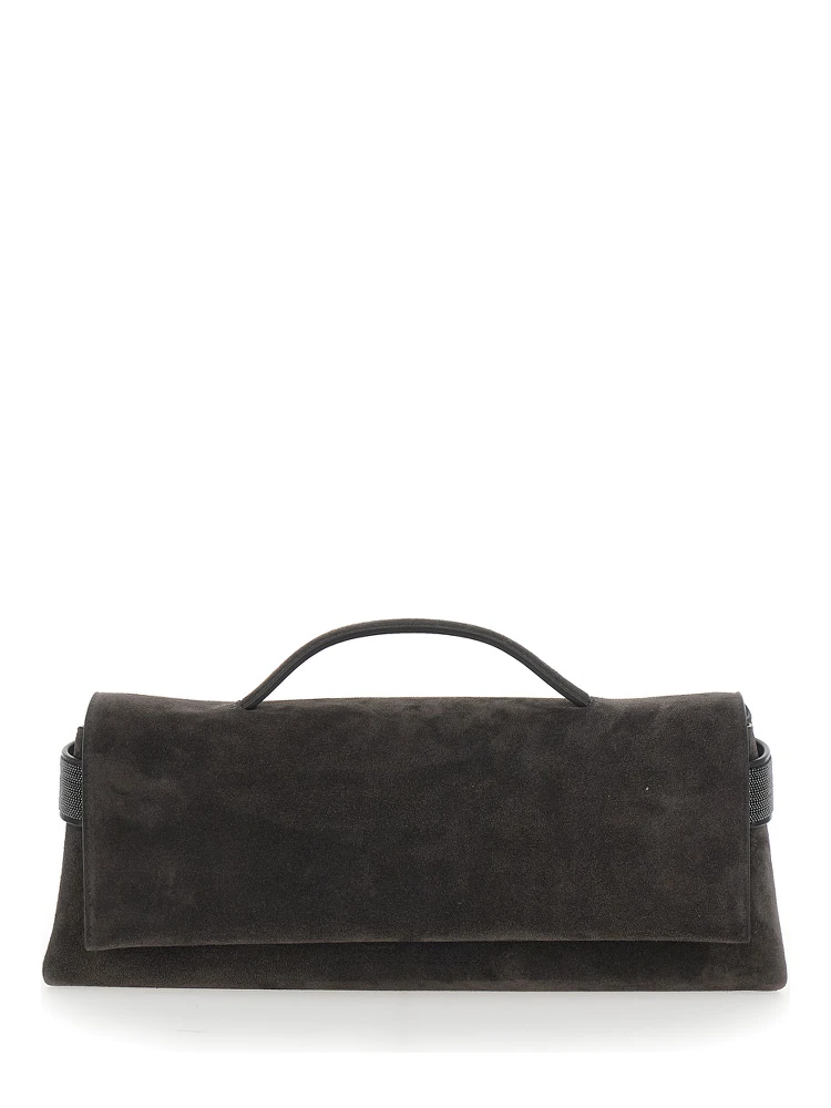 Essence Brown Clutch with Side Details in Suede for Women
