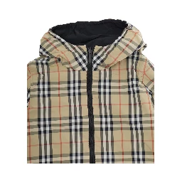 Jacket Reece Reversible with Fixed Hood and Check All-Over in Tech Fabric Beige Boy