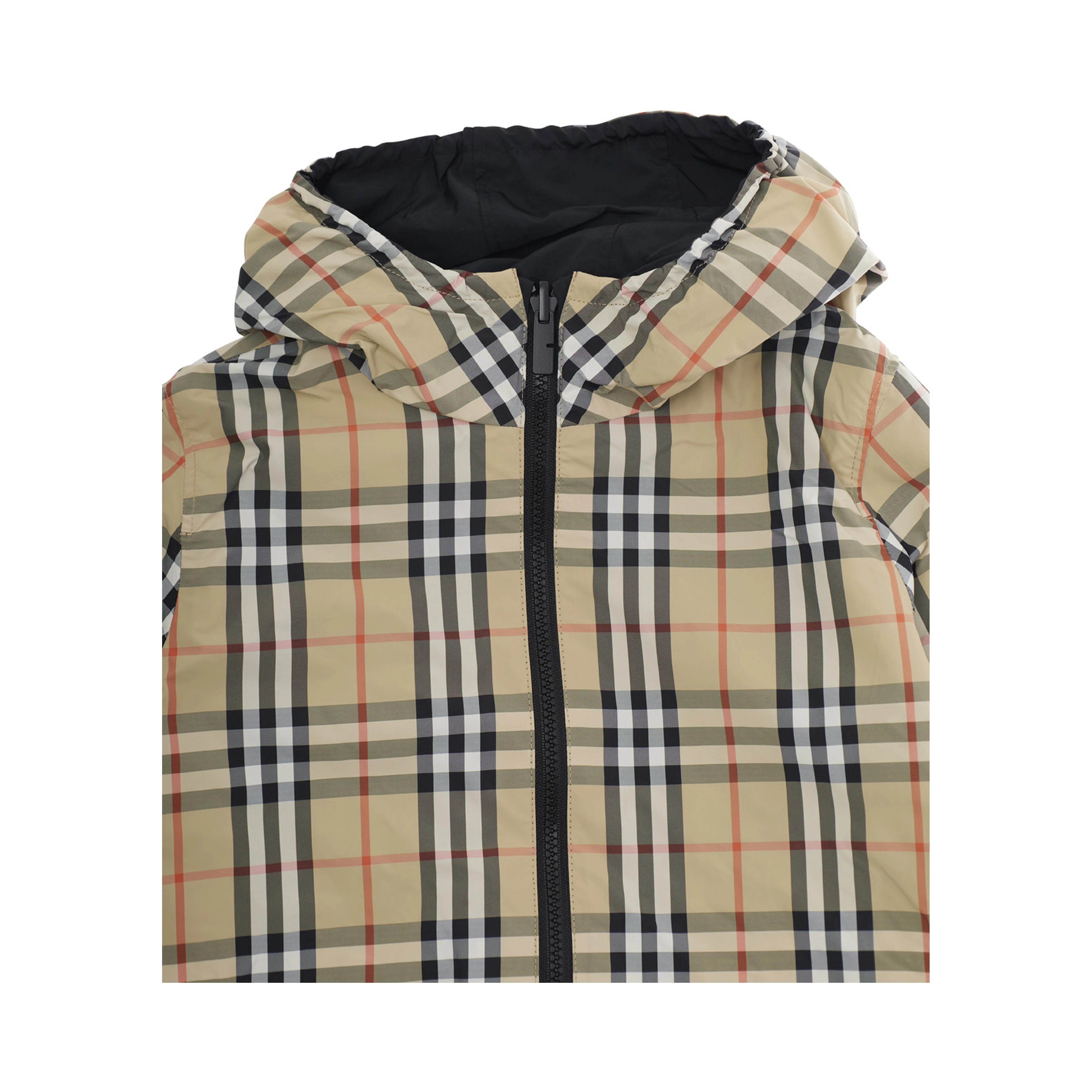 Jacket Reece Reversible with Fixed Hood and Check All-Over in Tech Fabric Beige Boy