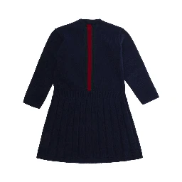 Blue dress with Web Stripe on the front in wool for girl