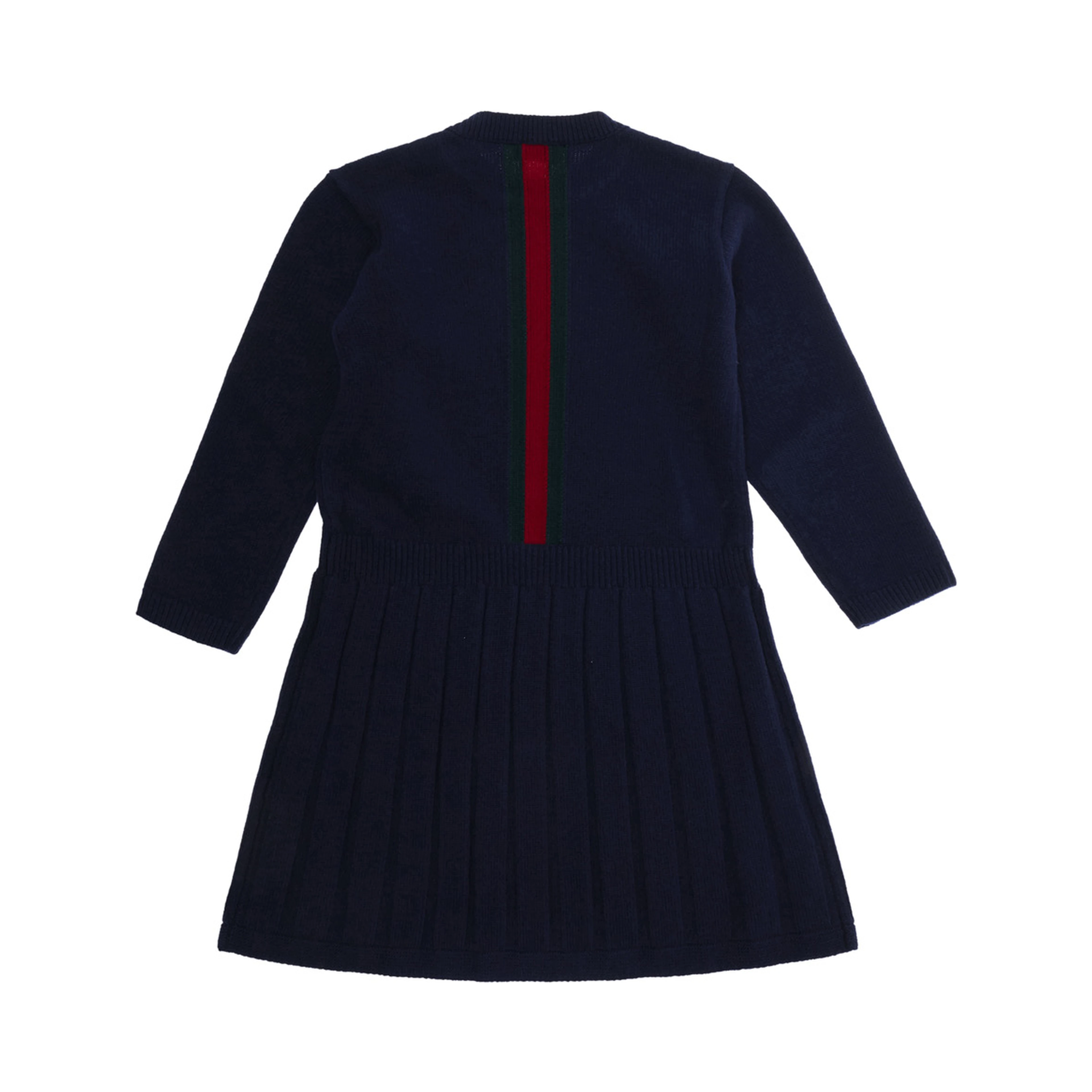Blue dress with Web Stripe on the front in wool for girl